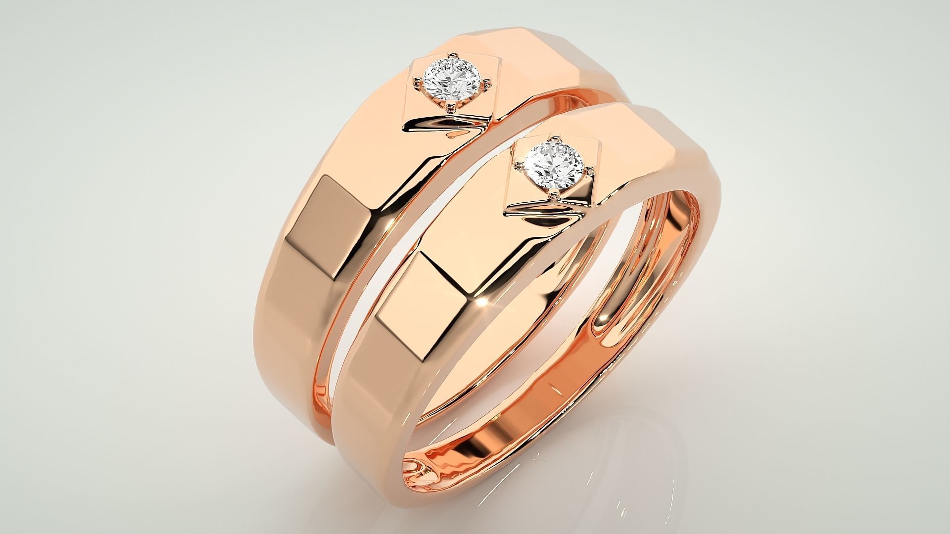 Solitaire Couple Band Ring 3dm stl render detail 3D print model_3