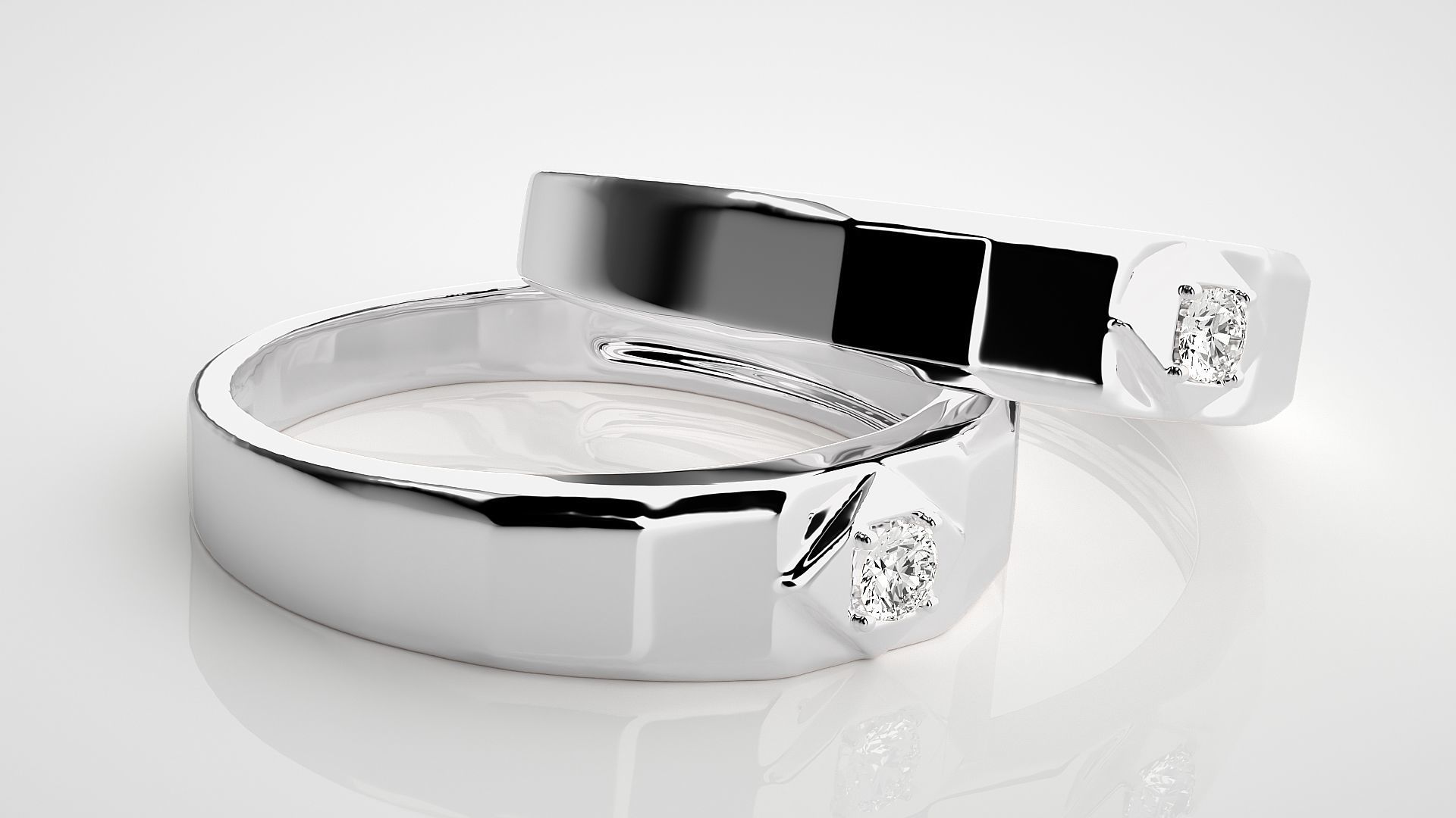 Solitaire Couple Band Ring 3dm stl render detail 3D print model_6