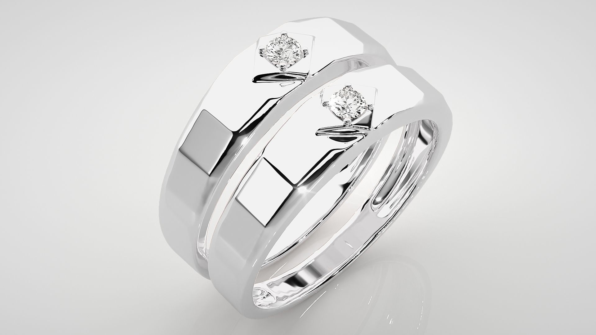 Solitaire Couple Band Ring 3dm stl render detail 3D print model_8