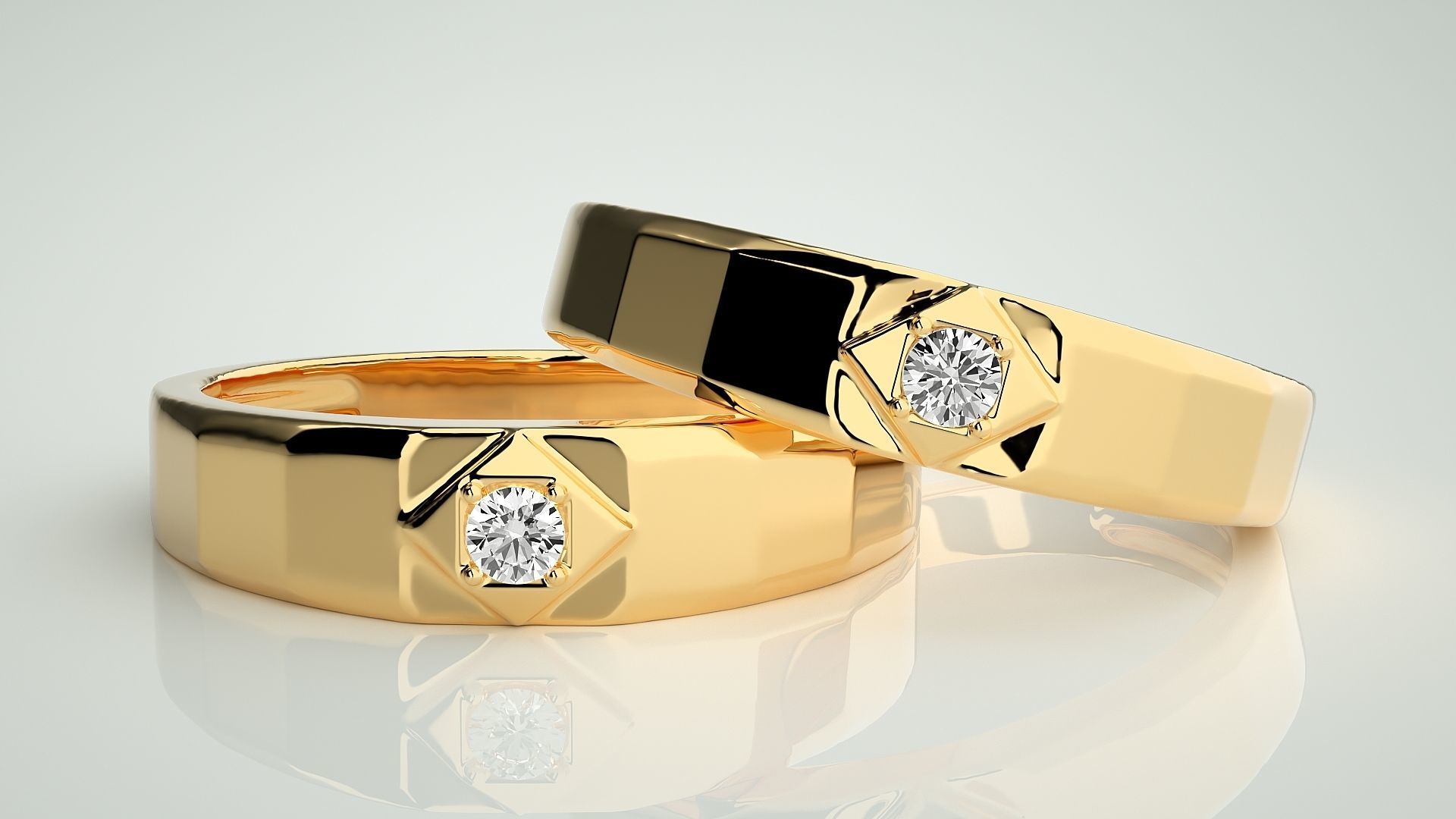 Solitaire Couple Band Ring 3dm stl render detail 3D print model_9