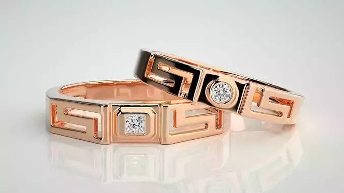 Solitaire Superman Couple Band Ring 3dm stl render detail