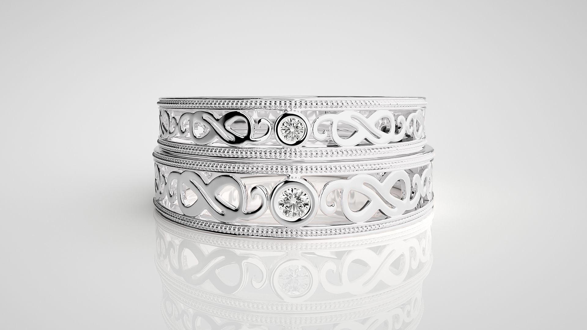 Solitaire Couple Band Ring 3dm stl render detail 3D print model_7