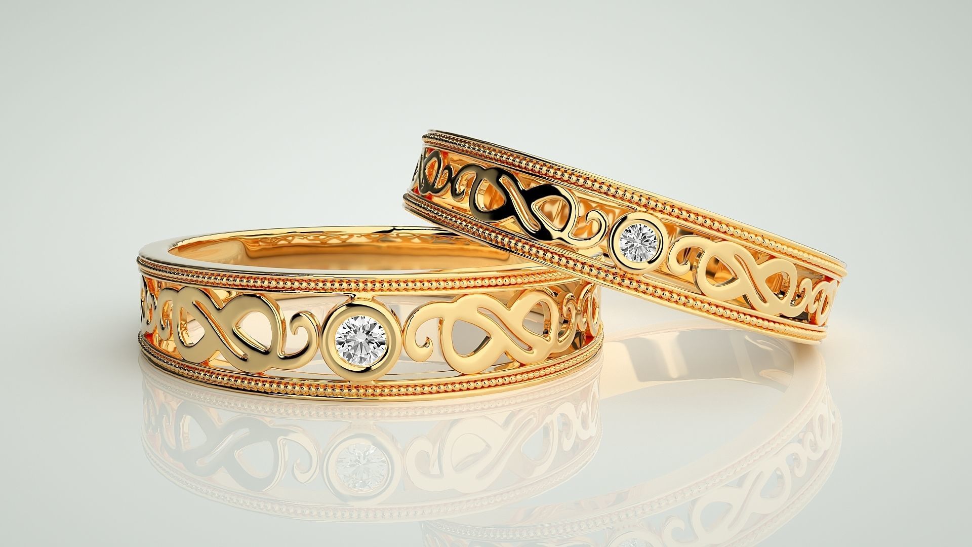 Solitaire Couple Band Ring 3dm stl render detail 3D print model_9