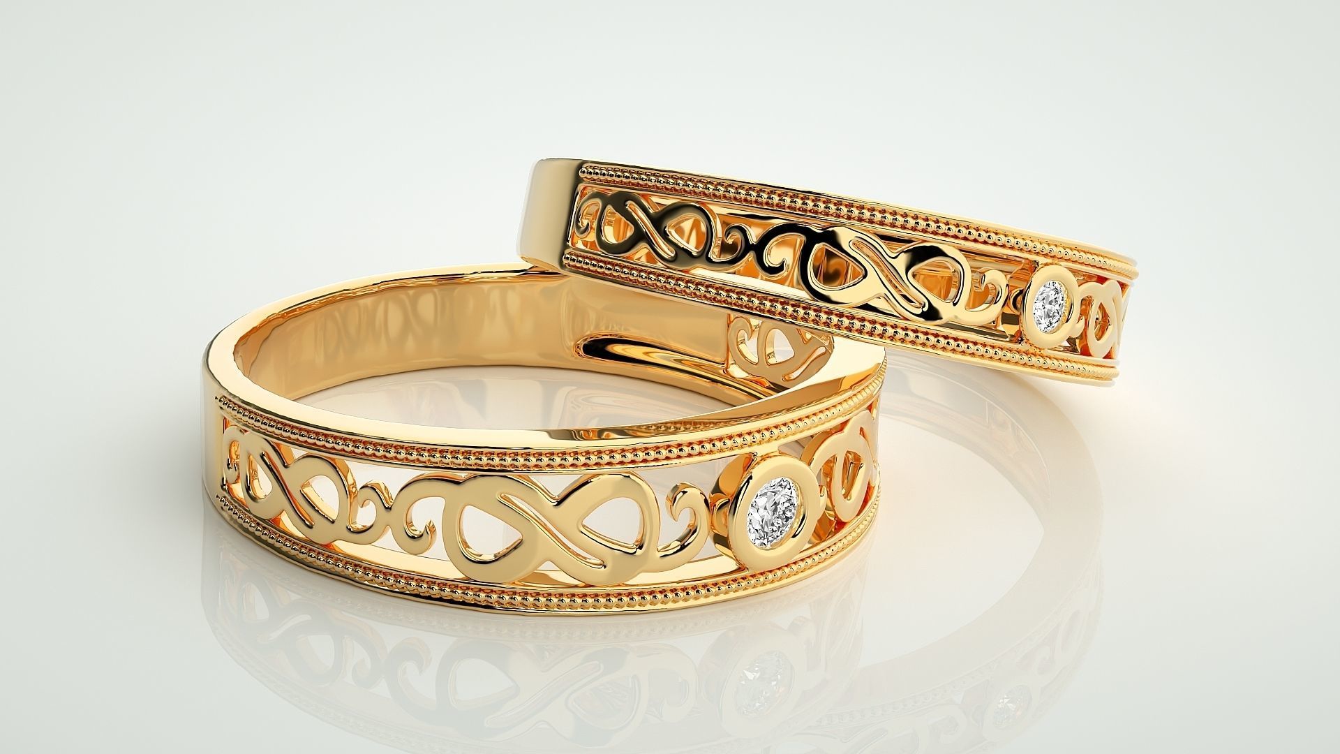 Solitaire Couple Band Ring 3dm stl render detail 3D print model_10