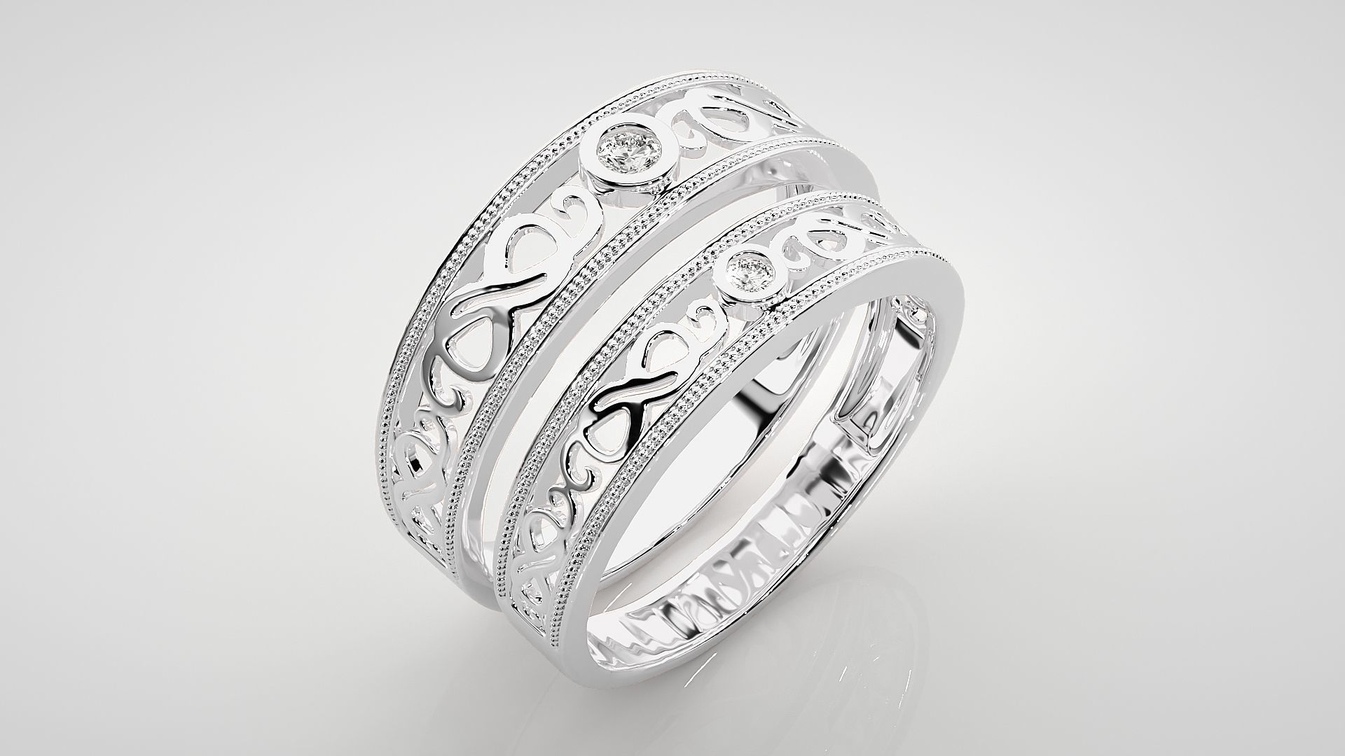 Solitaire Couple Band Ring 3dm stl render detail 3D print model_8