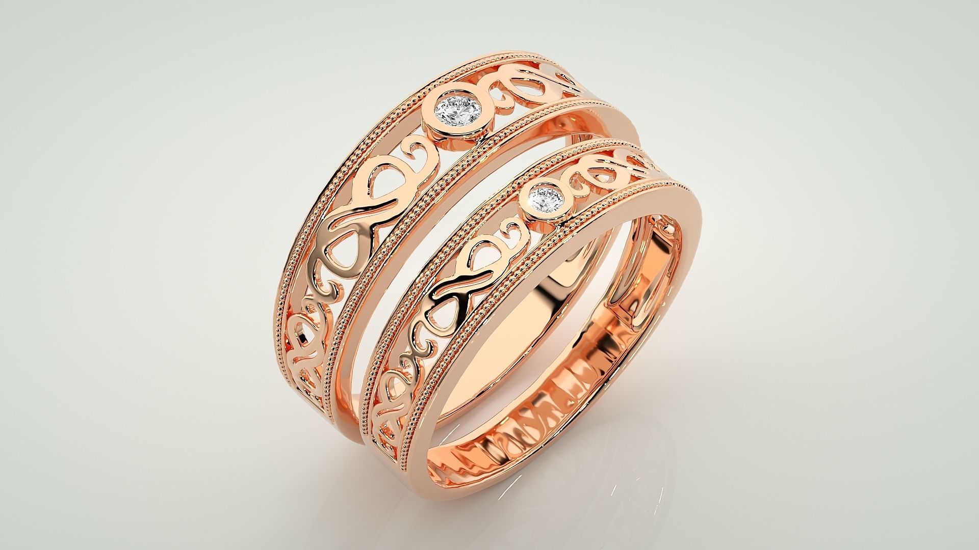 Solitaire Couple Band Ring 3dm stl render detail 3D print model_4