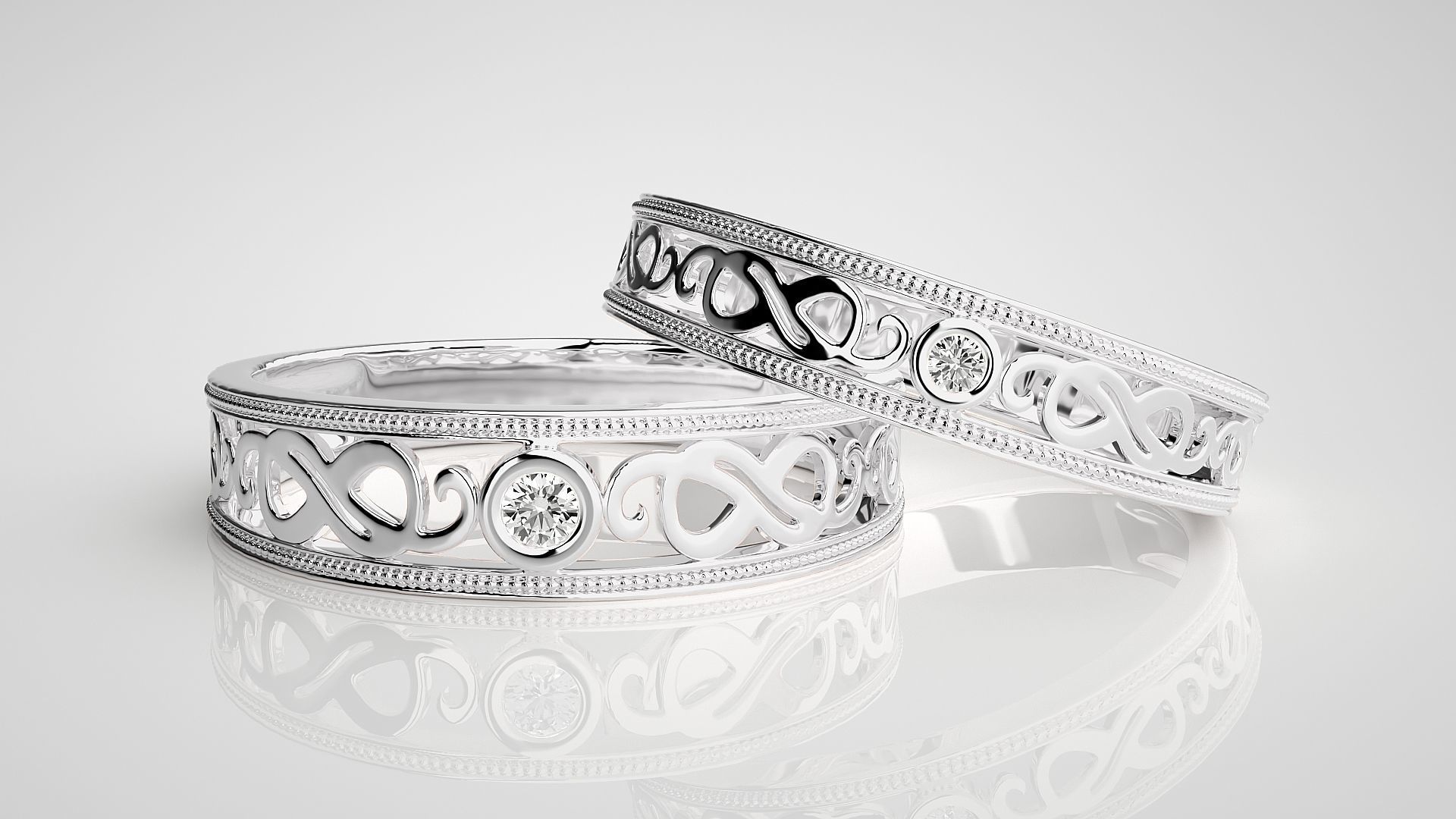 Solitaire Couple Band Ring 3dm stl render detail 3D print model_5