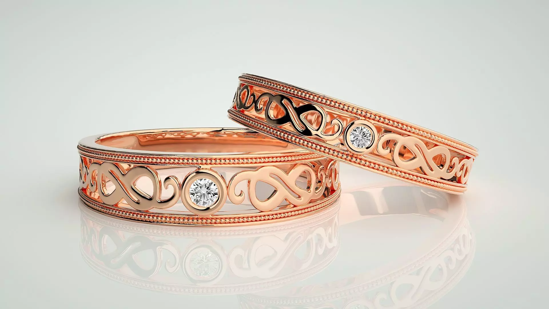 Solitaire Couple Band Ring 3dm stl render detail 3D print model_0