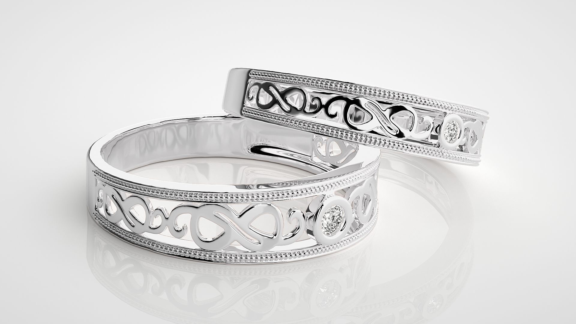 Solitaire Couple Band Ring 3dm stl render detail 3D print model_6