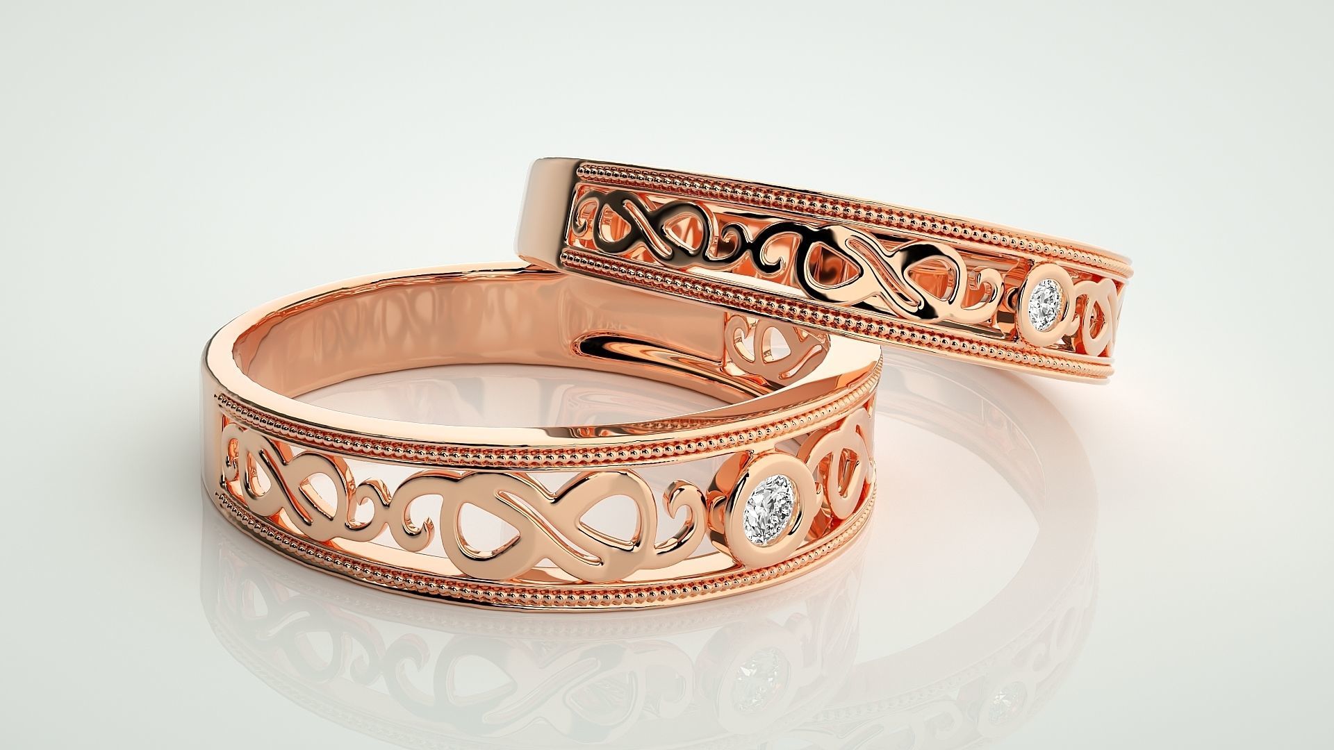 Solitaire Couple Band Ring 3dm stl render detail 3D print model_1