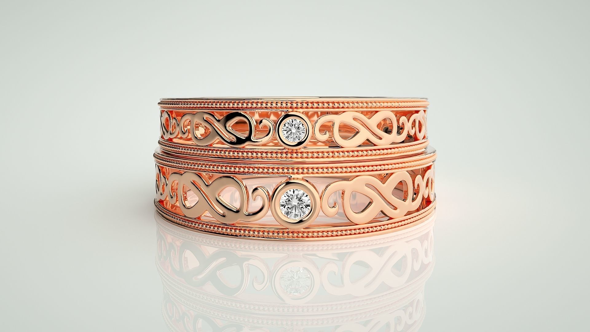 Solitaire Couple Band Ring 3dm stl render detail 3D print model_2