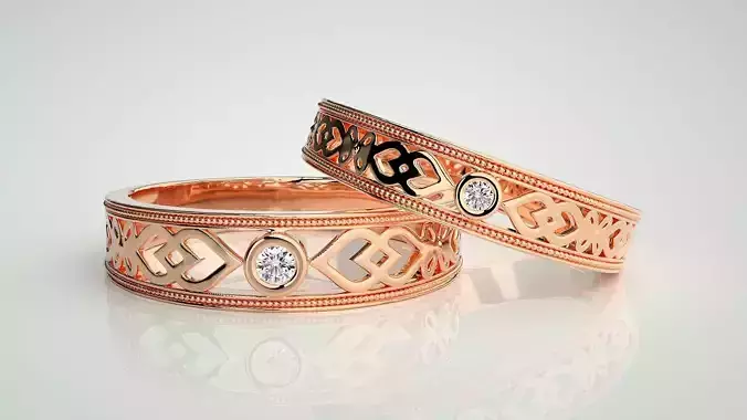 Solitaire Couple Band Ring 3dm stl render detail