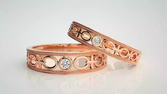 Solitaire Couple Band Ring 3dm stl render detail