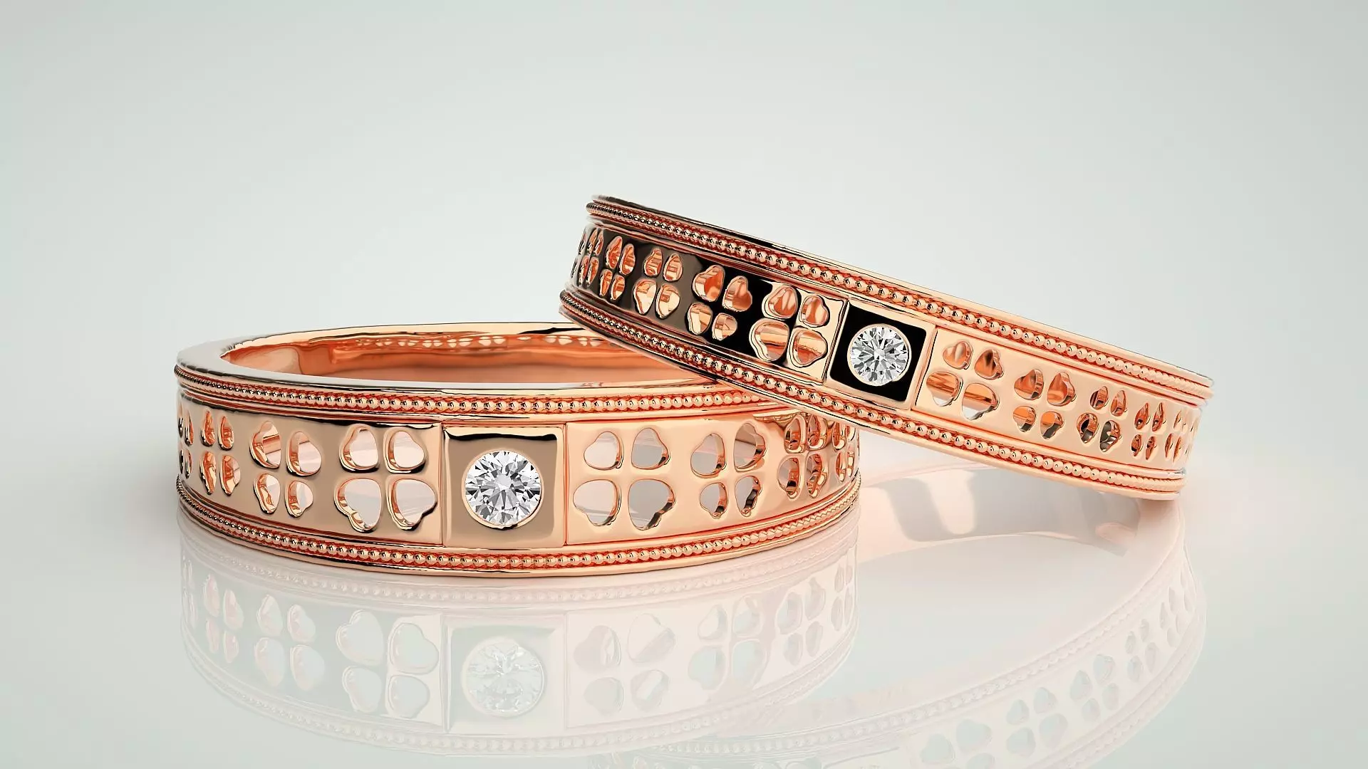 Flower Solitaire Couple Band Ring 3dm stl render detail 3D print model_0