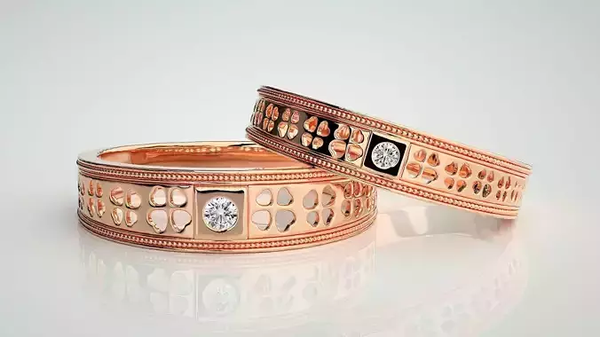 Flower Solitaire Couple Band Ring 3dm stl render detail 3D print model