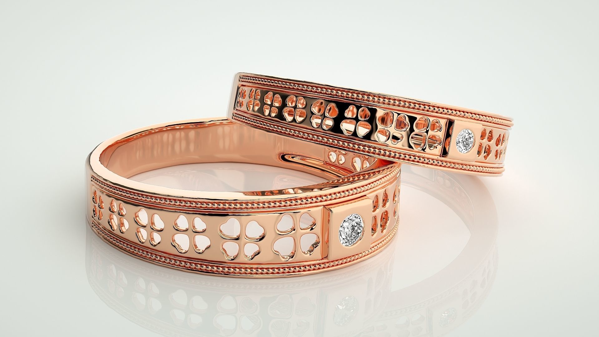 Flower Solitaire Couple Band Ring 3dm stl render detail 3D print model_1