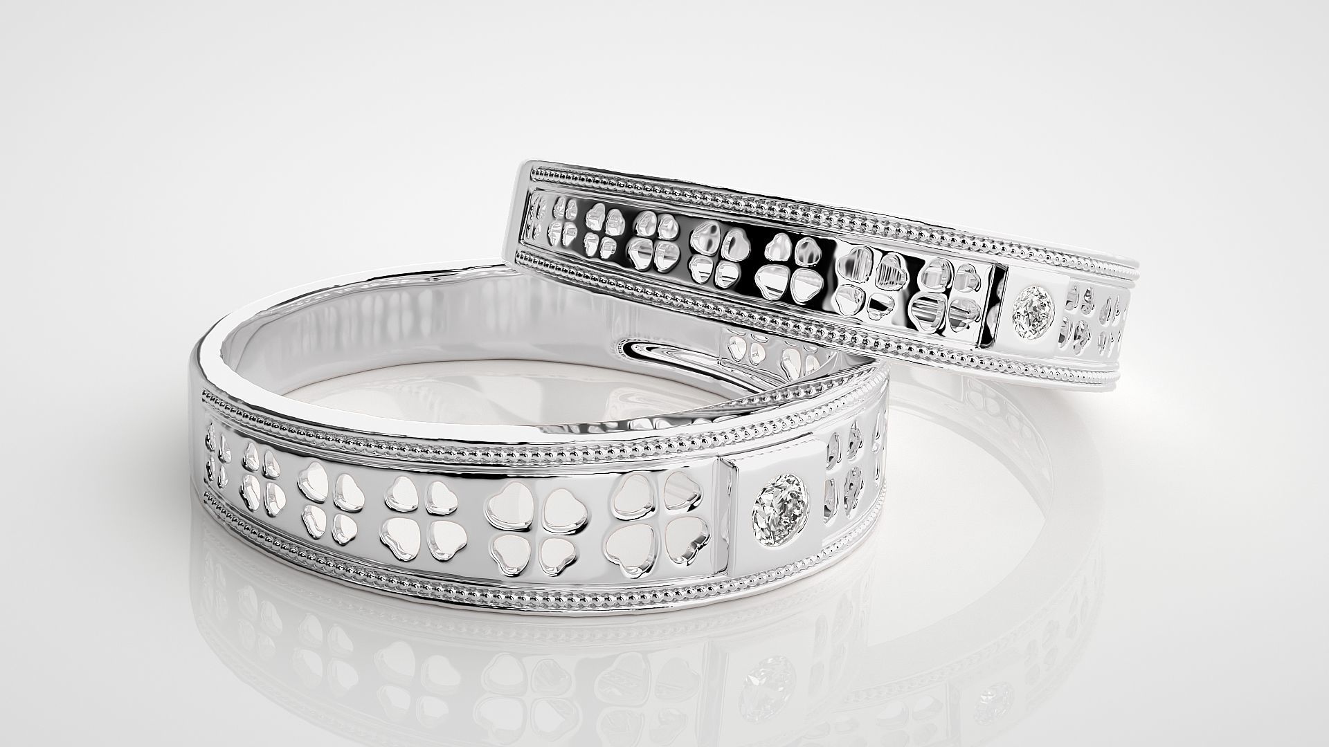 Flower Solitaire Couple Band Ring 3dm stl render detail 3D print model_5