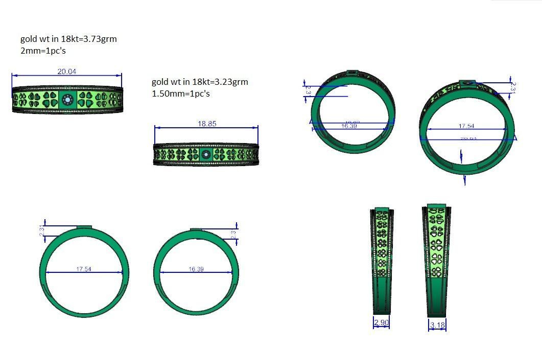 Flower Solitaire Couple Band Ring 3dm stl render detail 3D print model_12