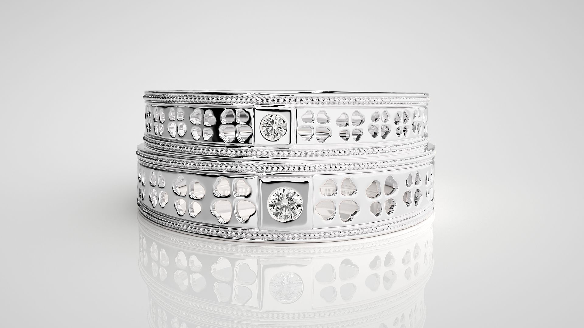 Flower Solitaire Couple Band Ring 3dm stl render detail 3D print model_6