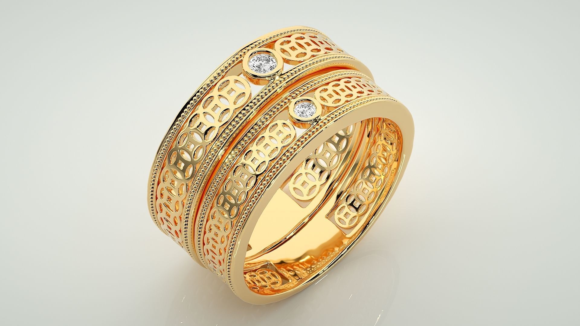 Mesh Solitaire Couple Band Ring 3dm stl render detail 3D print model_11