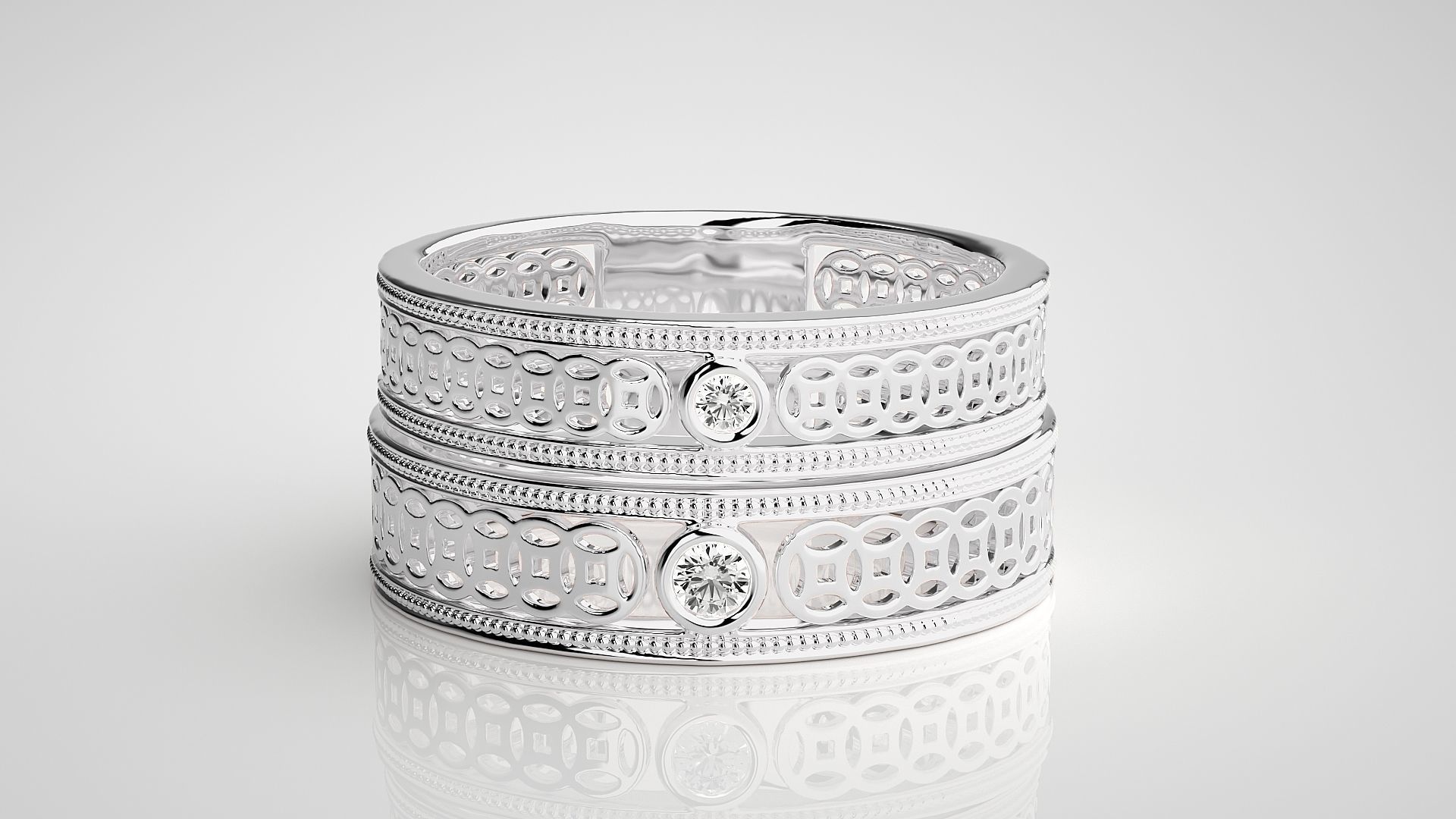 Mesh Solitaire Couple Band Ring 3dm stl render detail 3D print model_6