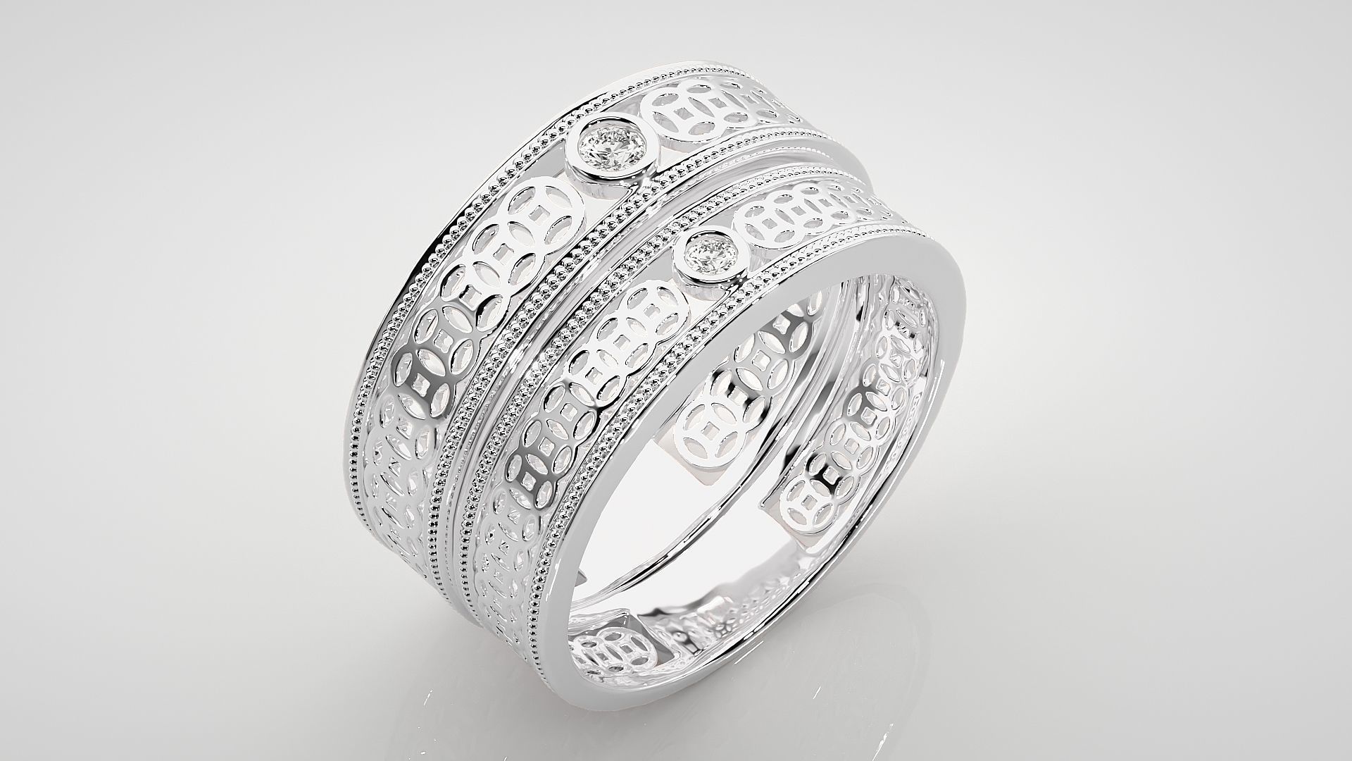 Mesh Solitaire Couple Band Ring 3dm stl render detail 3D print model_7