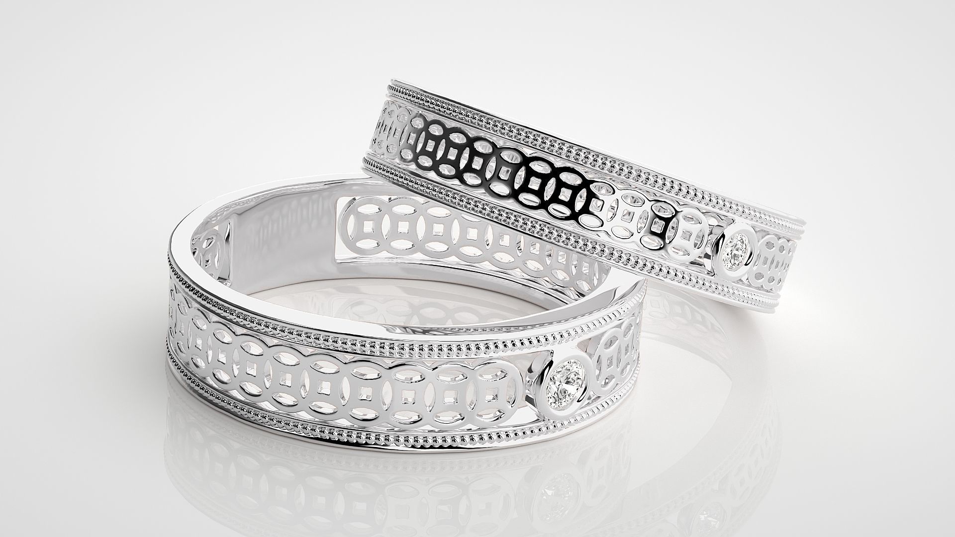 Mesh Solitaire Couple Band Ring 3dm stl render detail 3D print model_5