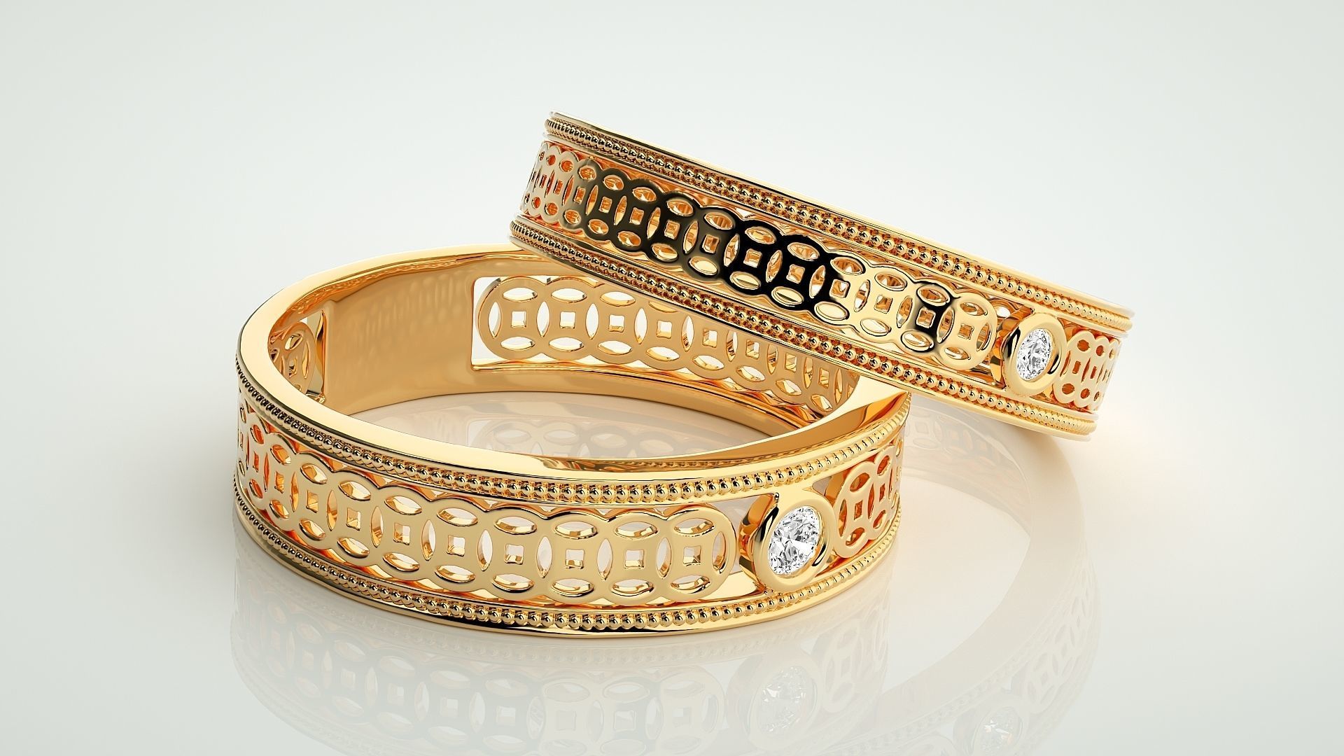 Mesh Solitaire Couple Band Ring 3dm stl render detail 3D print model_9