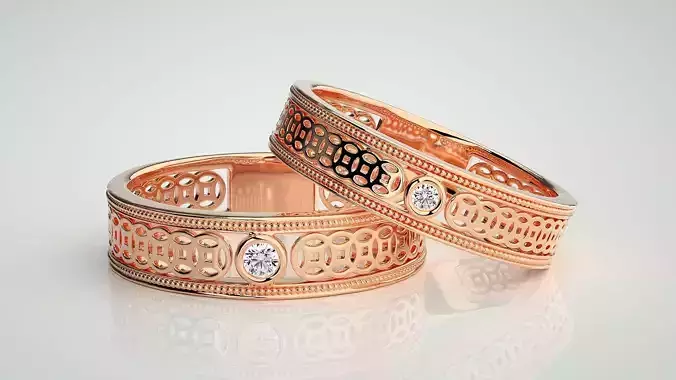 Mesh Solitaire Couple Band Ring 3dm stl render detail 3D print model