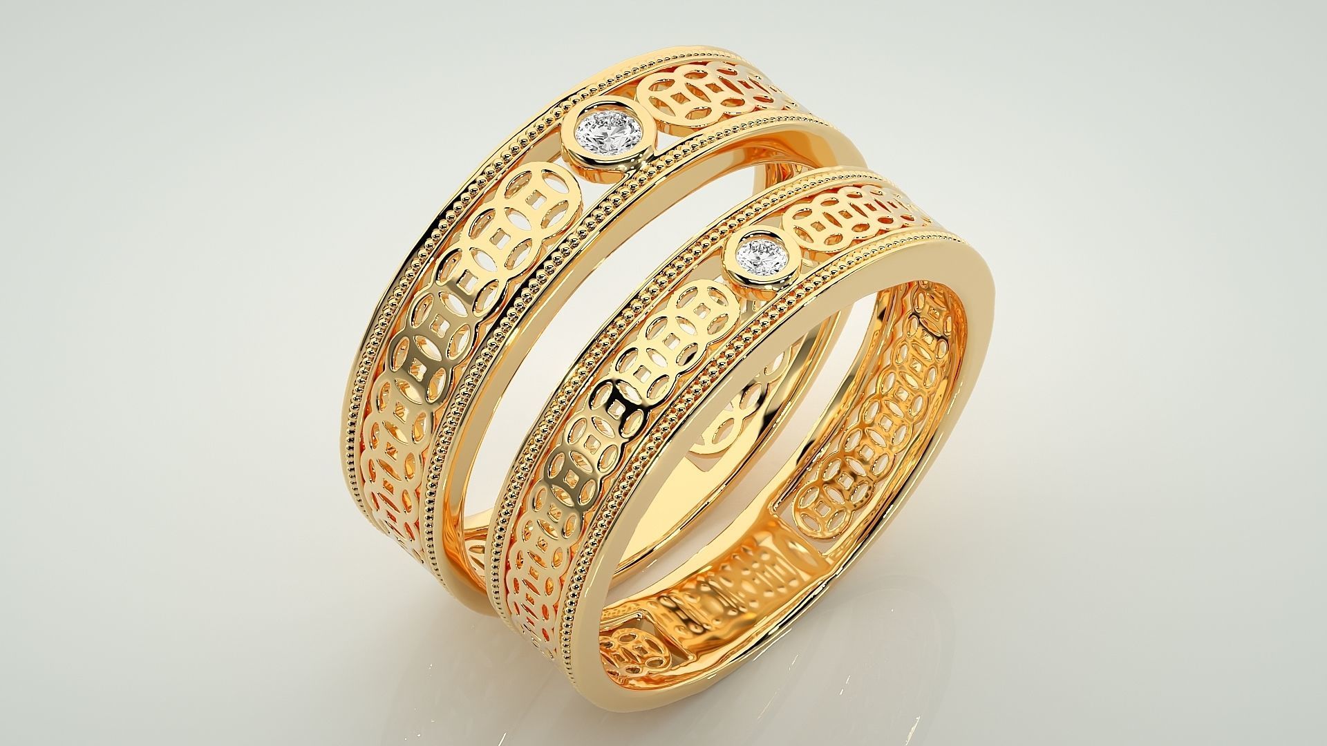 Mesh Solitaire Couple Band Ring 3dm stl render detail 3D print model_11
