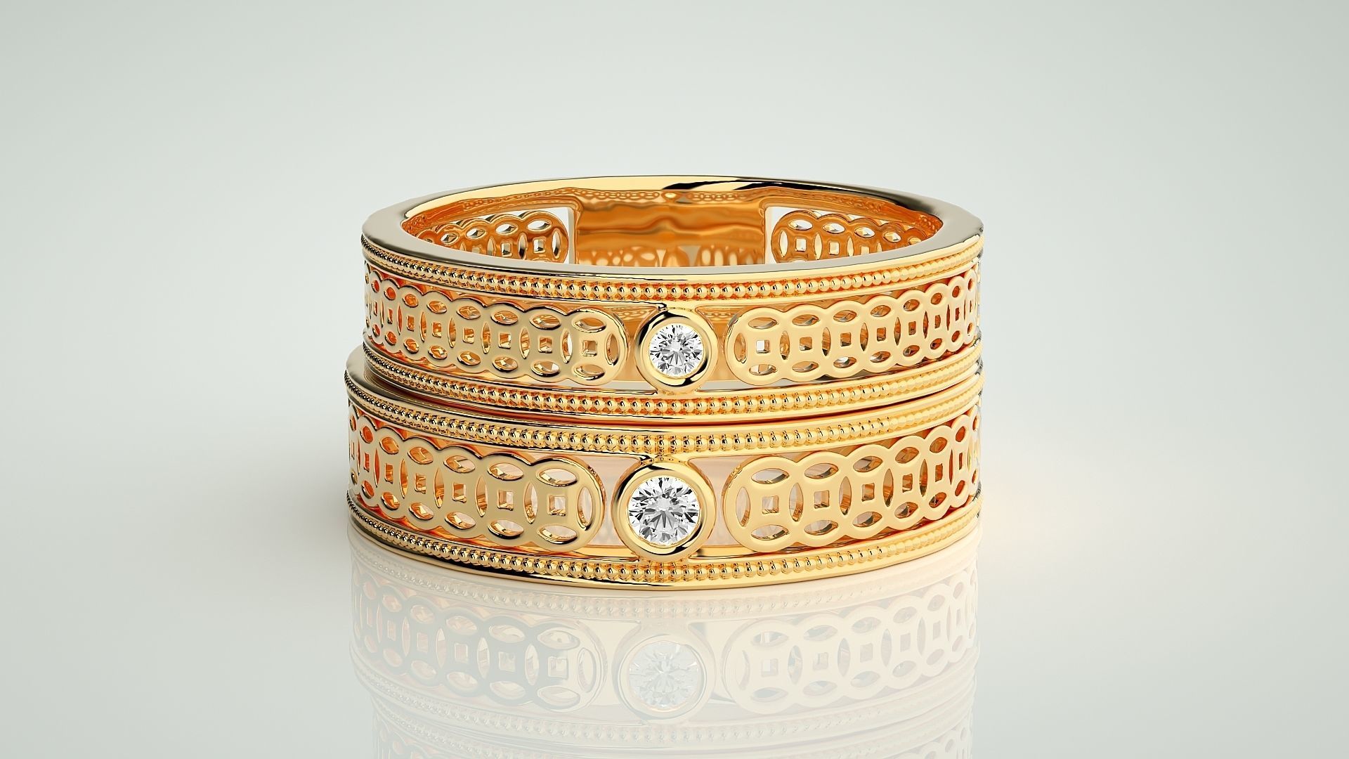 Mesh Solitaire Couple Band Ring 3dm stl render detail 3D print model_10