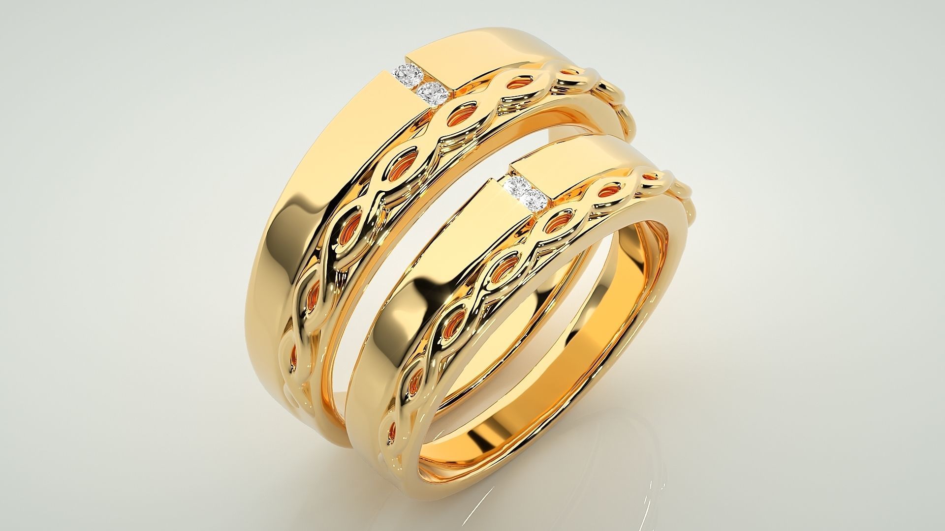 String Knot Couple Band Ring 3dm stl render detail 3D print model_11