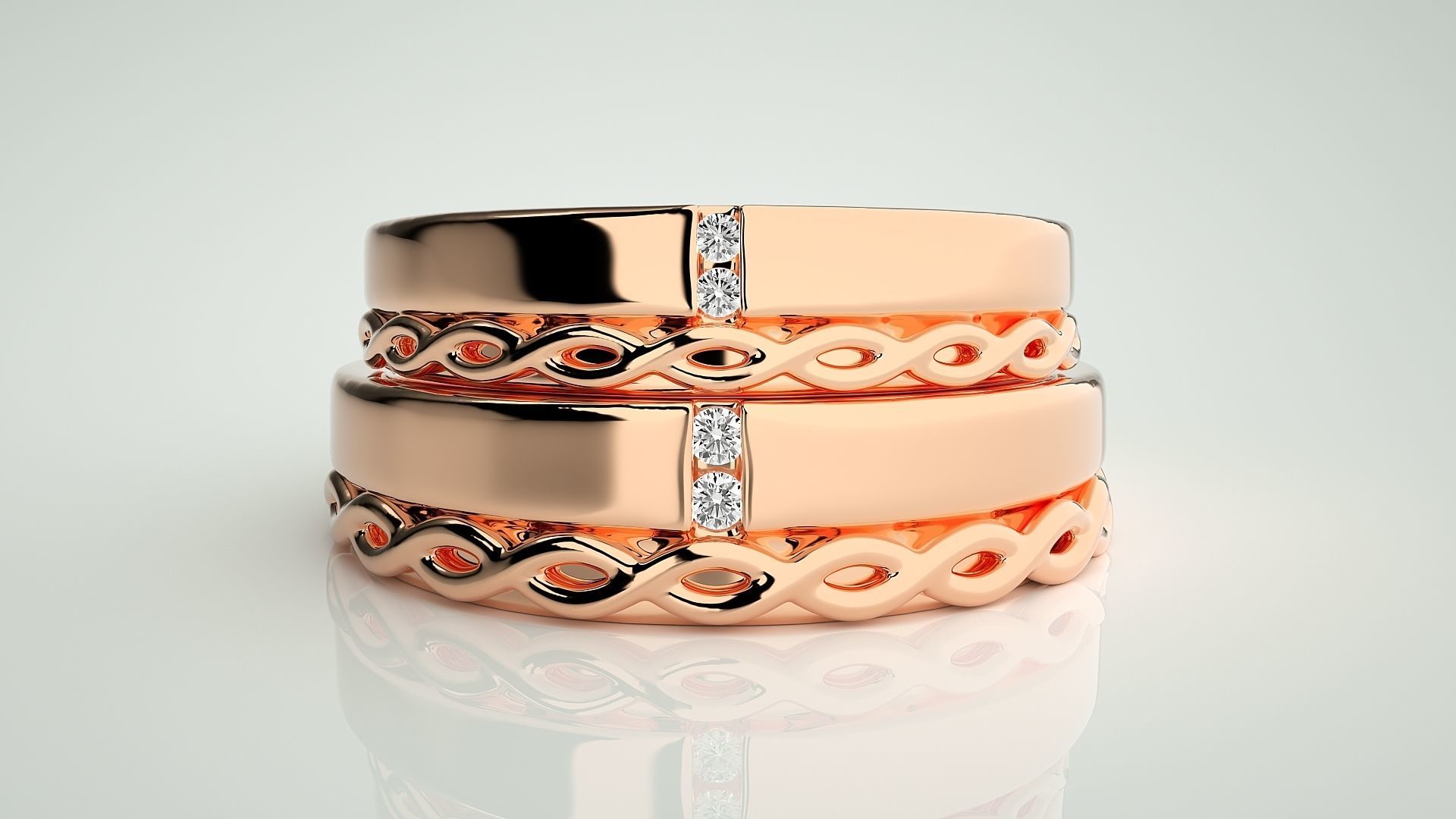 String Knot Couple Band Ring 3dm stl render detail 3D print model_2