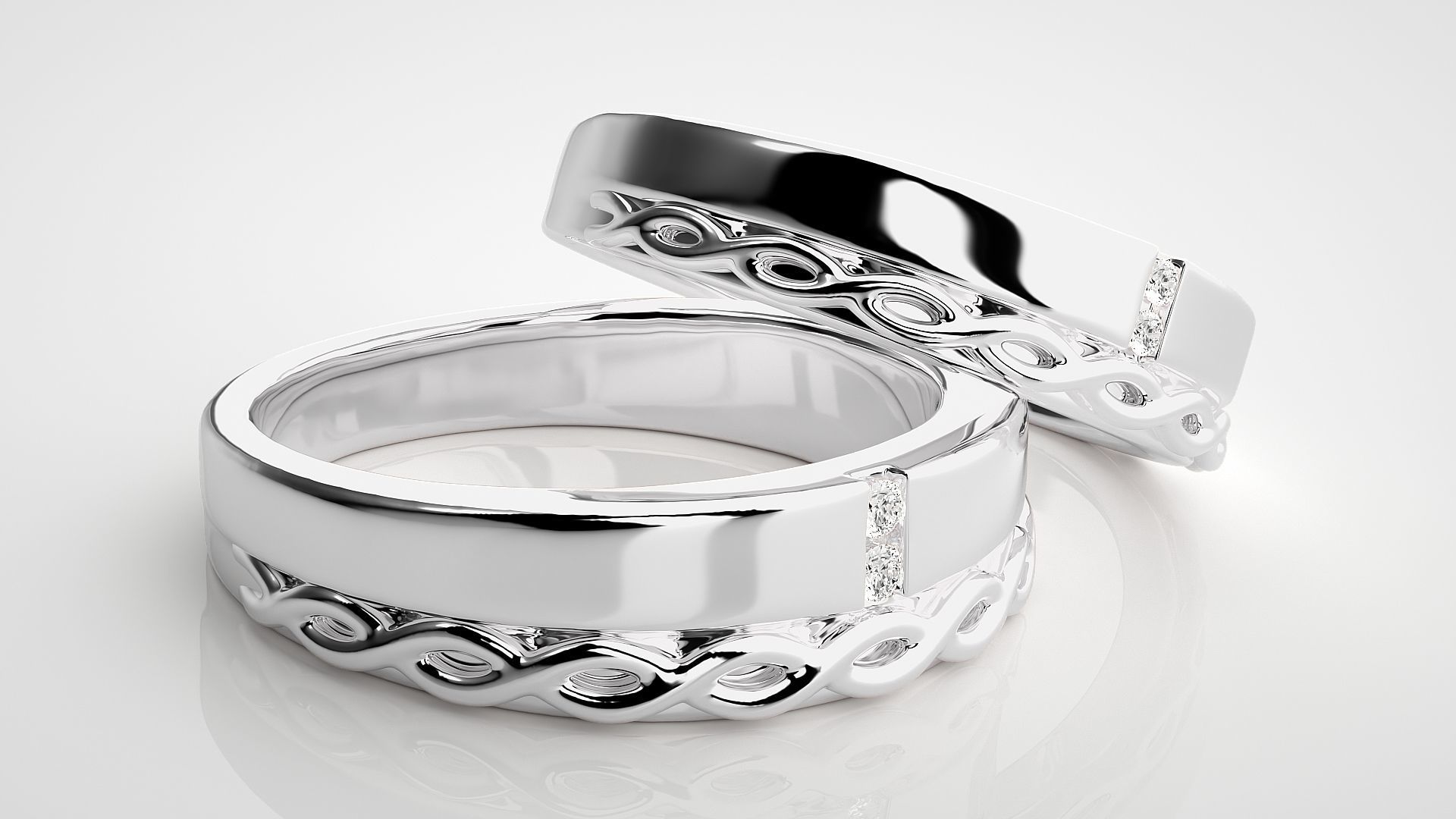String Knot Couple Band Ring 3dm stl render detail 3D print model_5