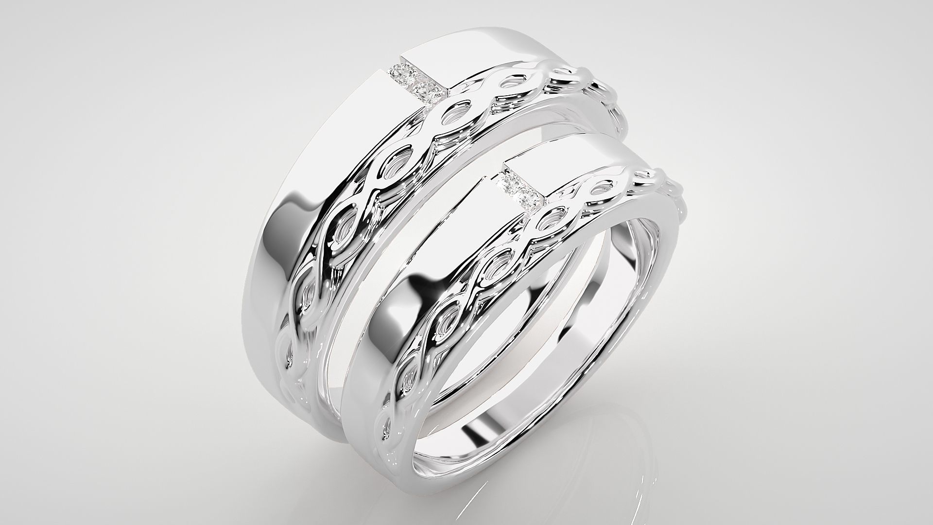 String Knot Couple Band Ring 3dm stl render detail 3D print model_7