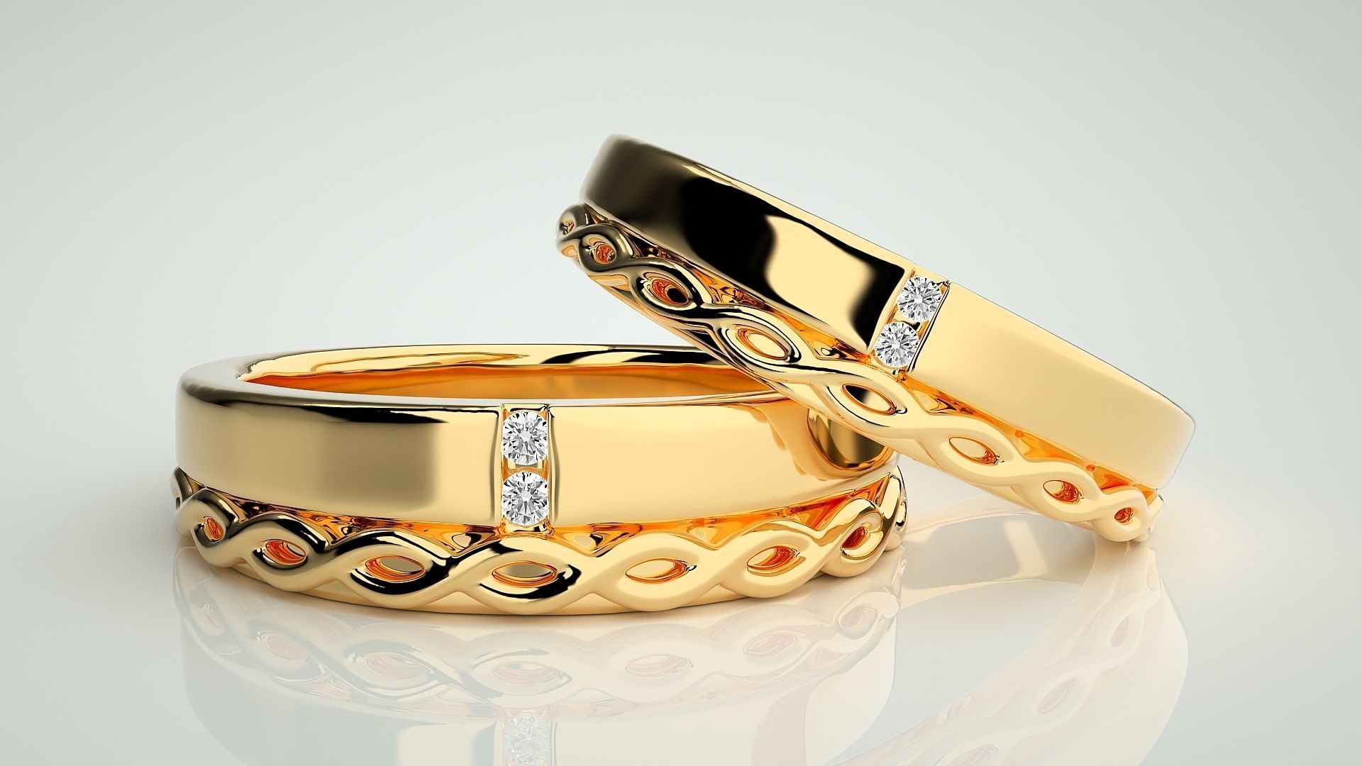 String Knot Couple Band Ring 3dm stl render detail 3D print model_8