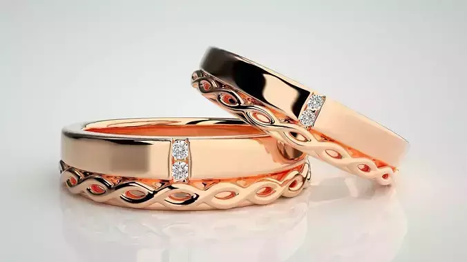 String Knot Couple Band Ring 3dm stl render detail