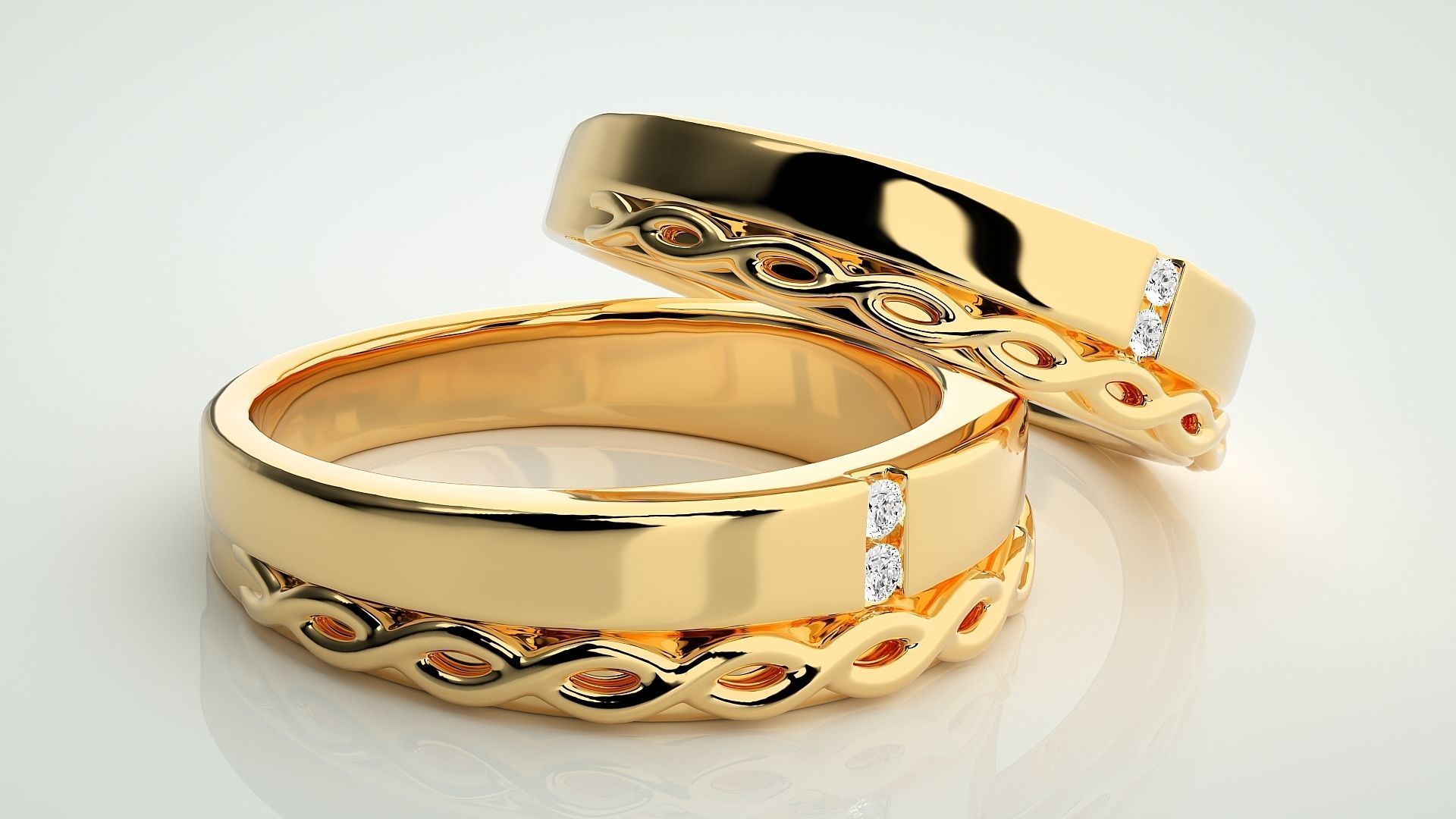 String Knot Couple Band Ring 3dm stl render detail 3D print model_9