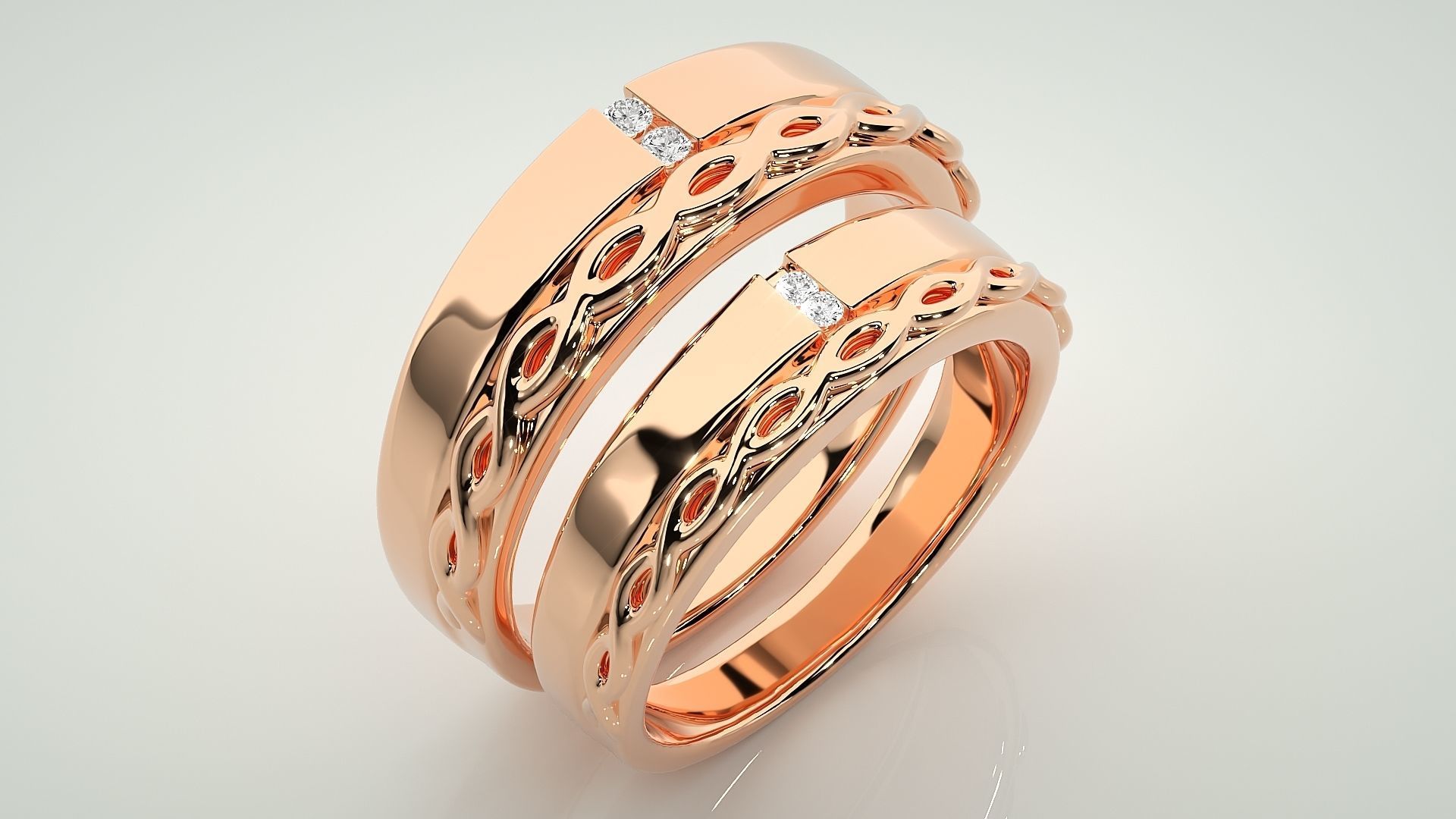 String Knot Couple Band Ring 3dm stl render detail 3D print model_3