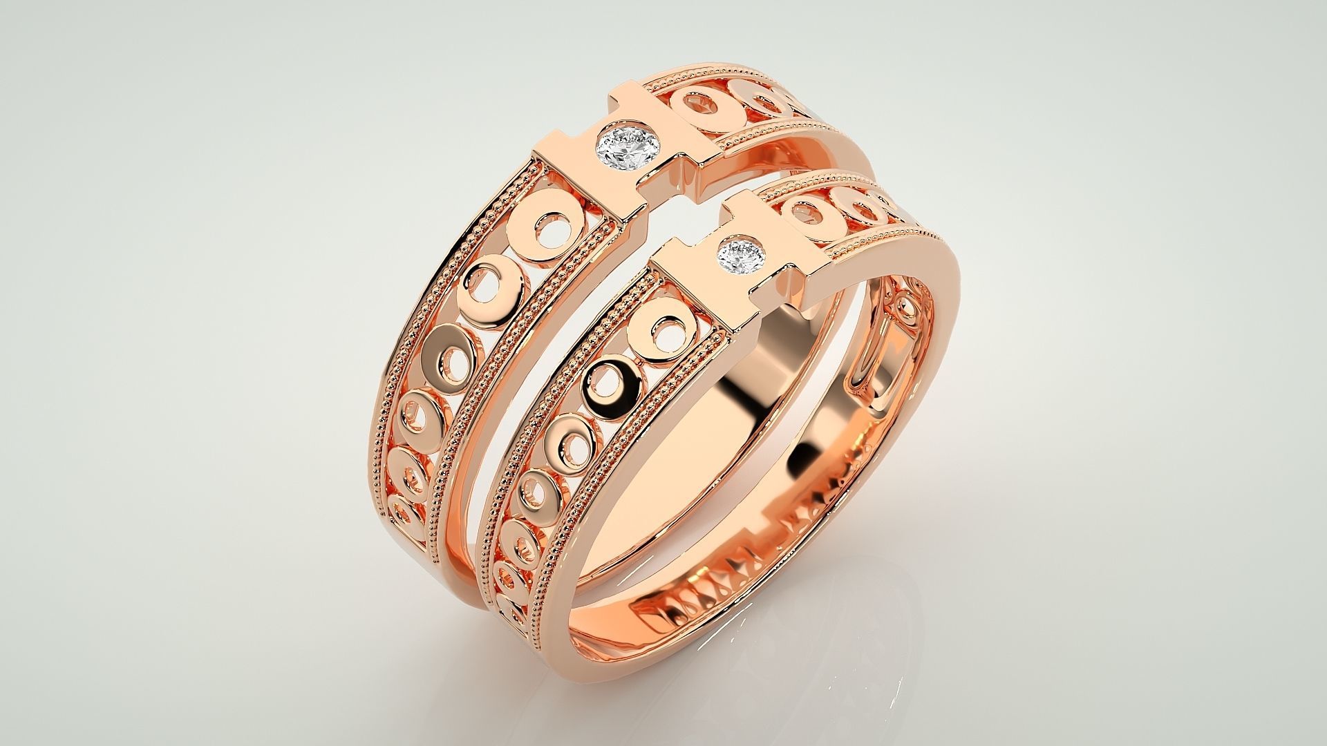 Solitaire Couple Band Ring 3dm stl render detail 3D print model_3