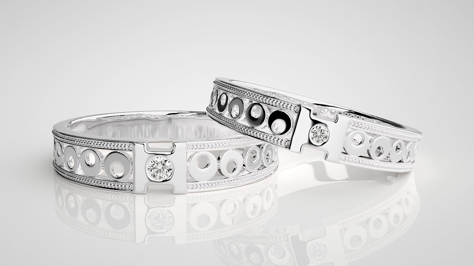 Solitaire Couple Band Ring 3dm stl render detail 3D print model_4