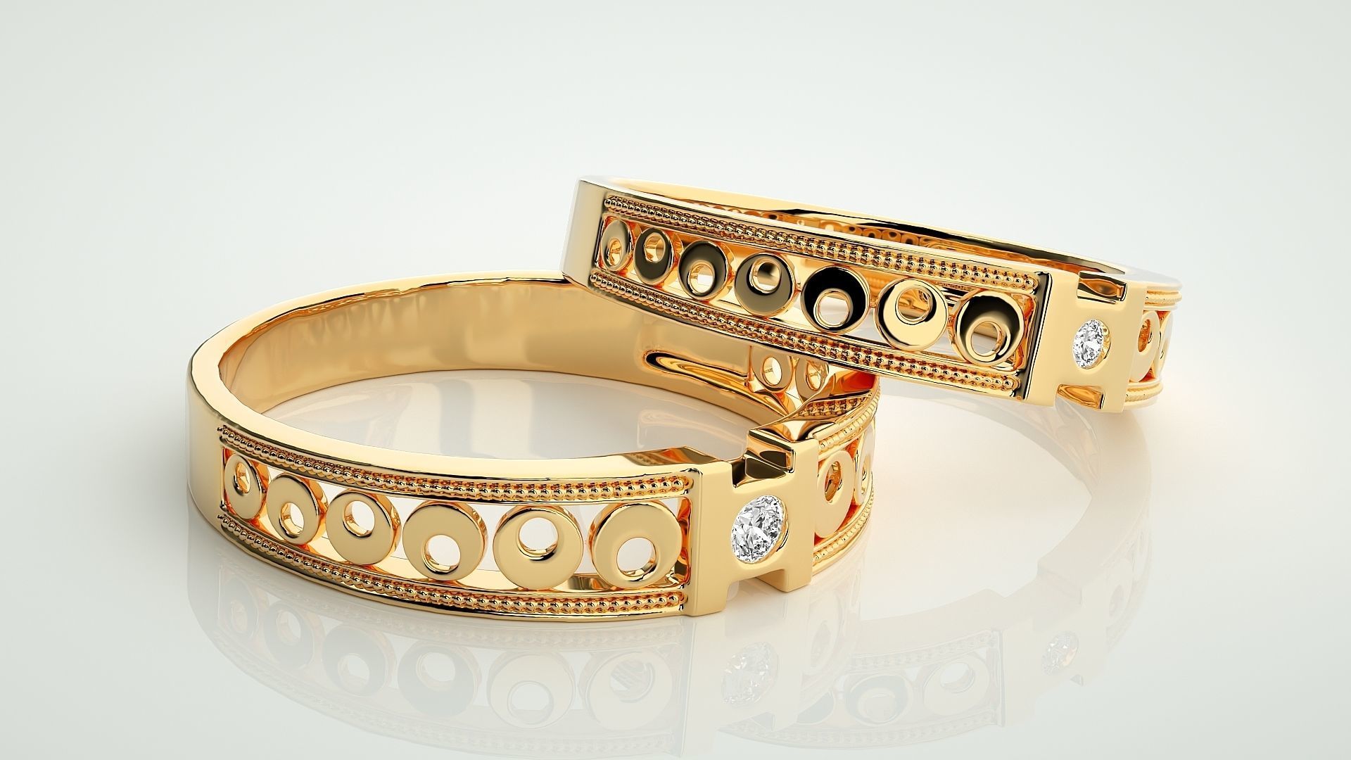 Solitaire Couple Band Ring 3dm stl render detail 3D print model_9