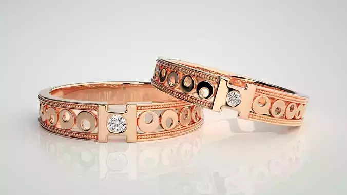 Solitaire Couple Band Ring 3dm stl render detail