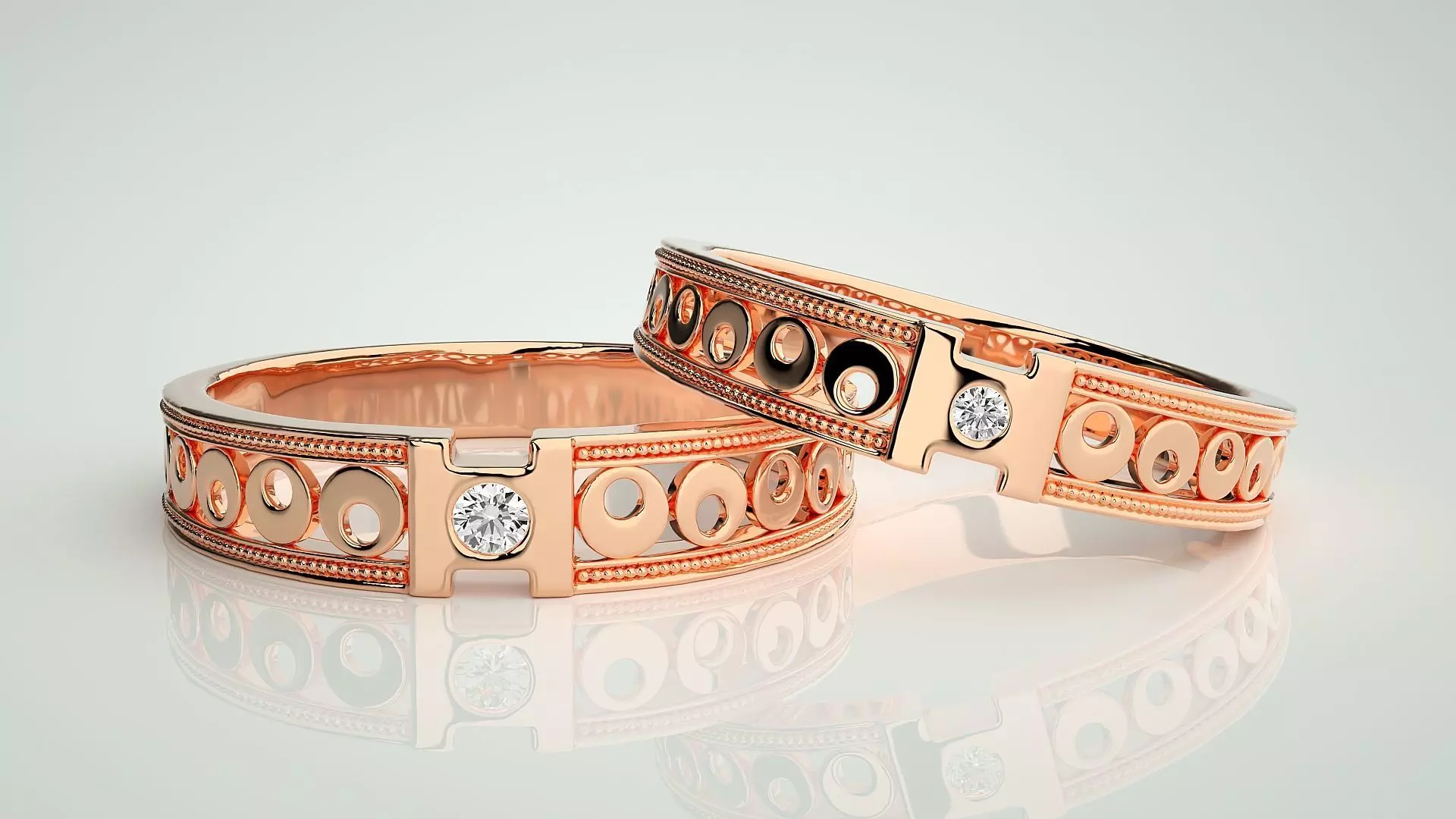 Solitaire Couple Band Ring 3dm stl render detail 3D print model_0