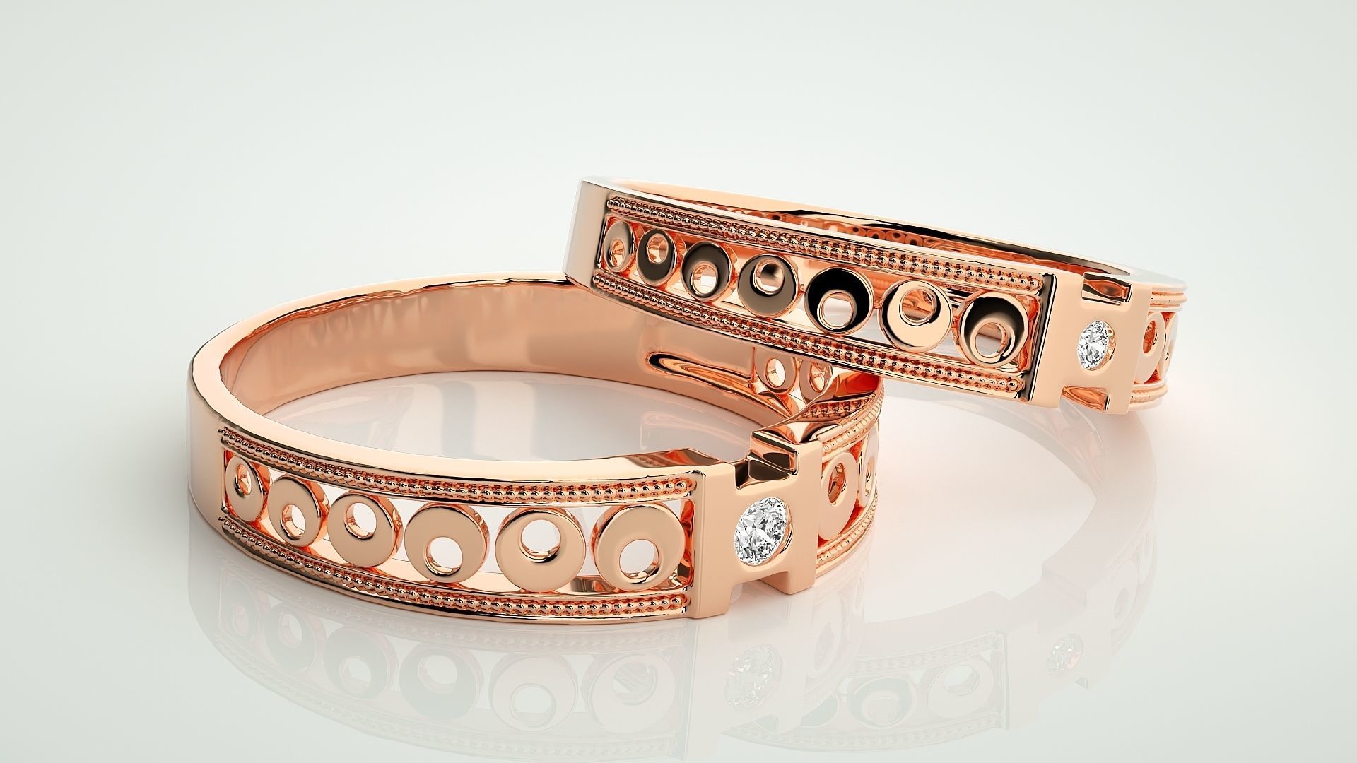 Solitaire Couple Band Ring 3dm stl render detail 3D print model_1