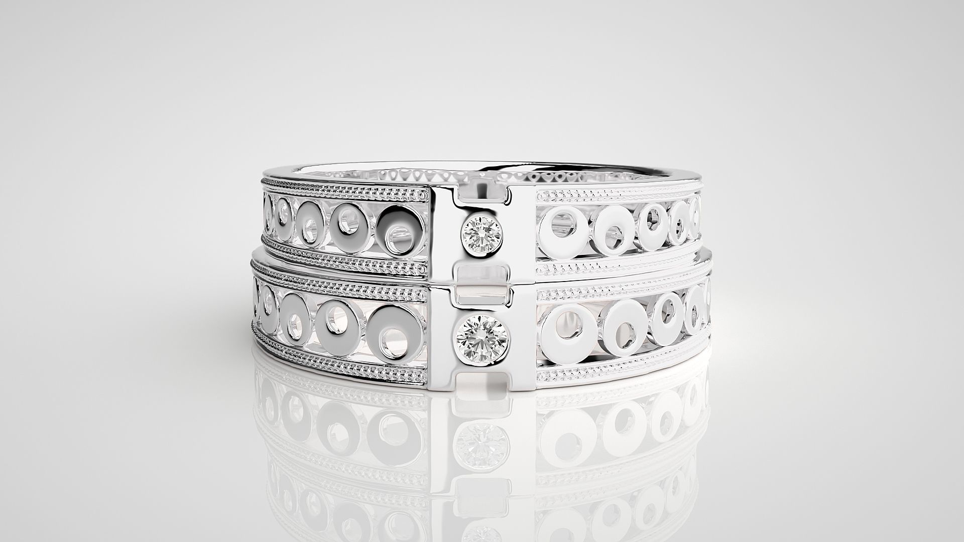 Solitaire Couple Band Ring 3dm stl render detail 3D print model_6