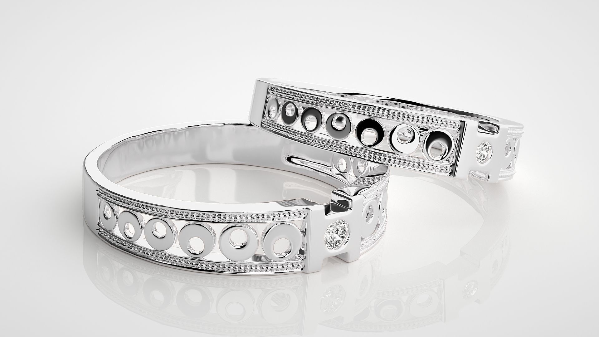 Solitaire Couple Band Ring 3dm stl render detail 3D print model_5