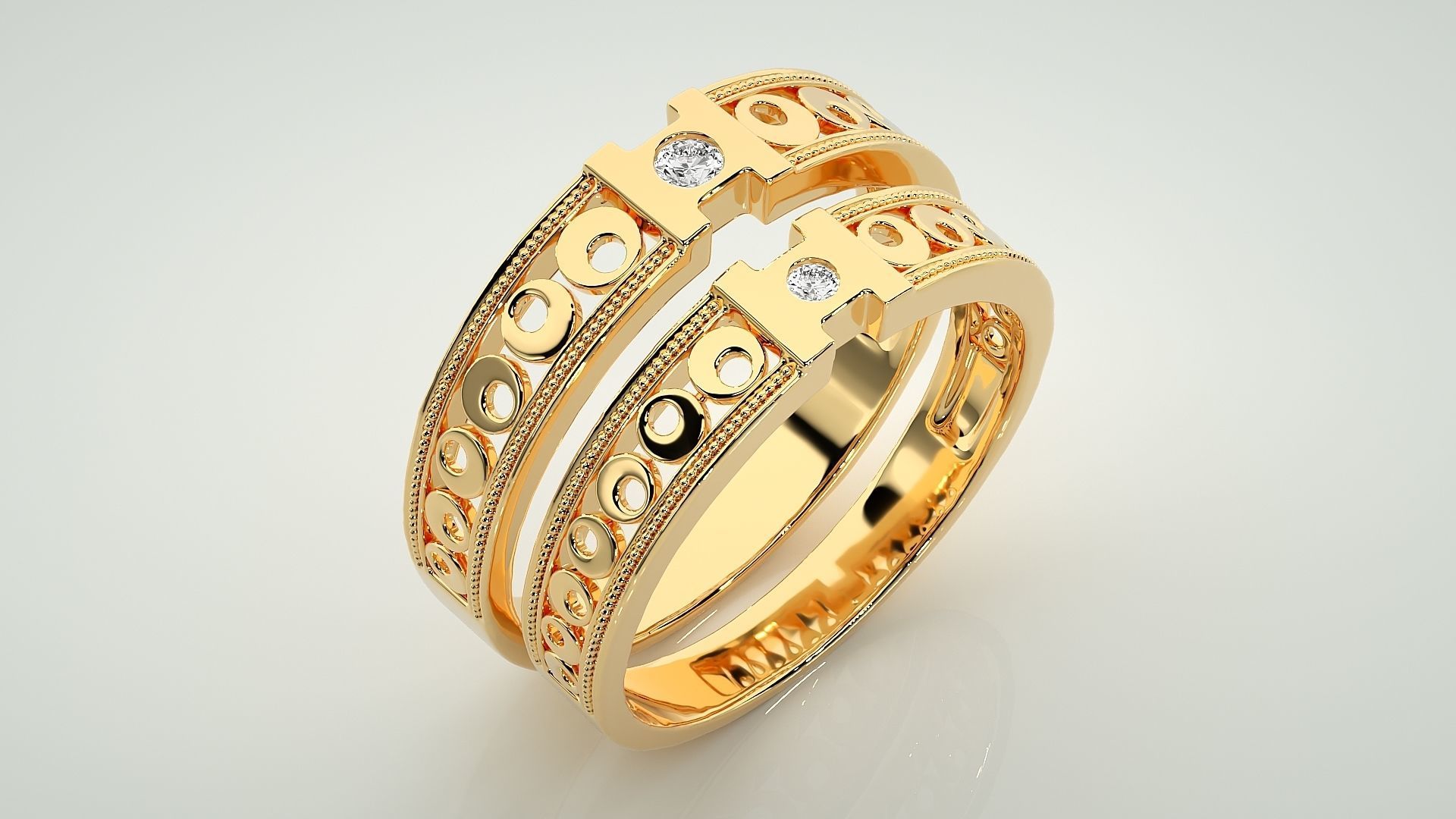 Solitaire Couple Band Ring 3dm stl render detail 3D print model_11