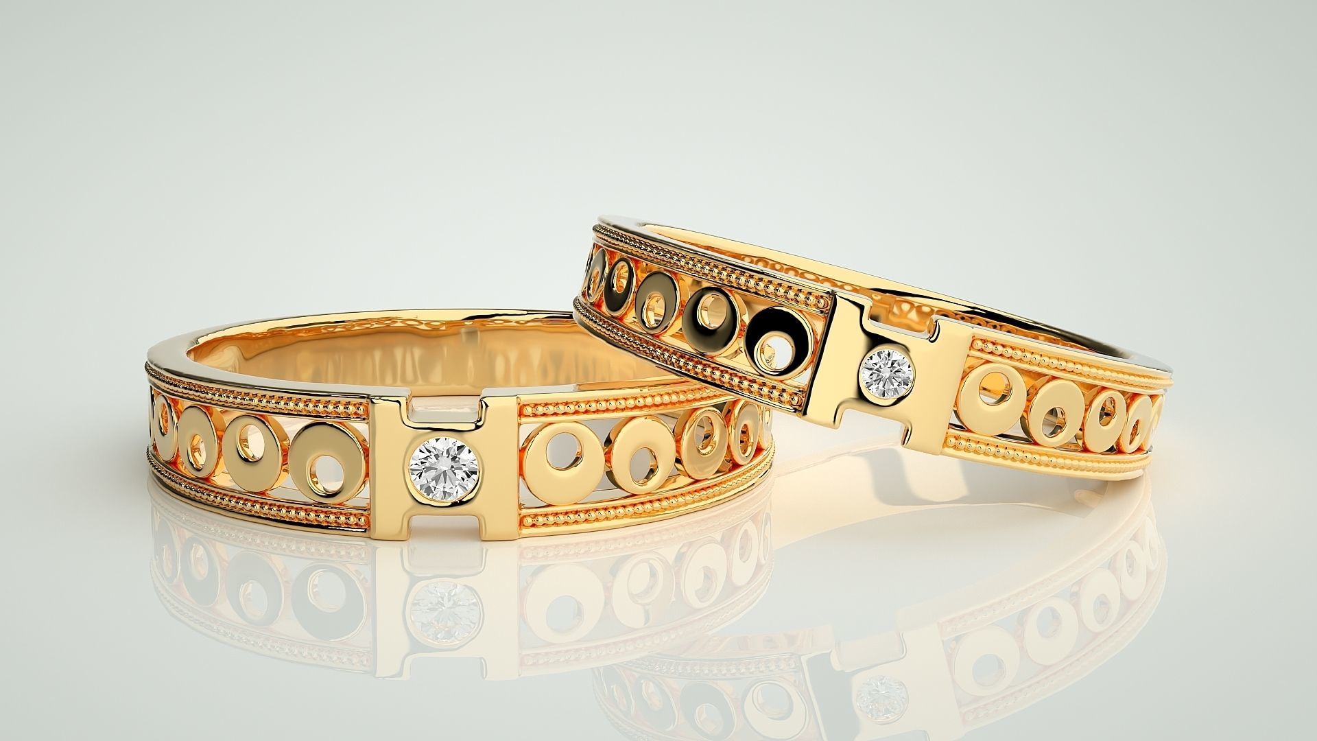 Solitaire Couple Band Ring 3dm stl render detail 3D print model_8