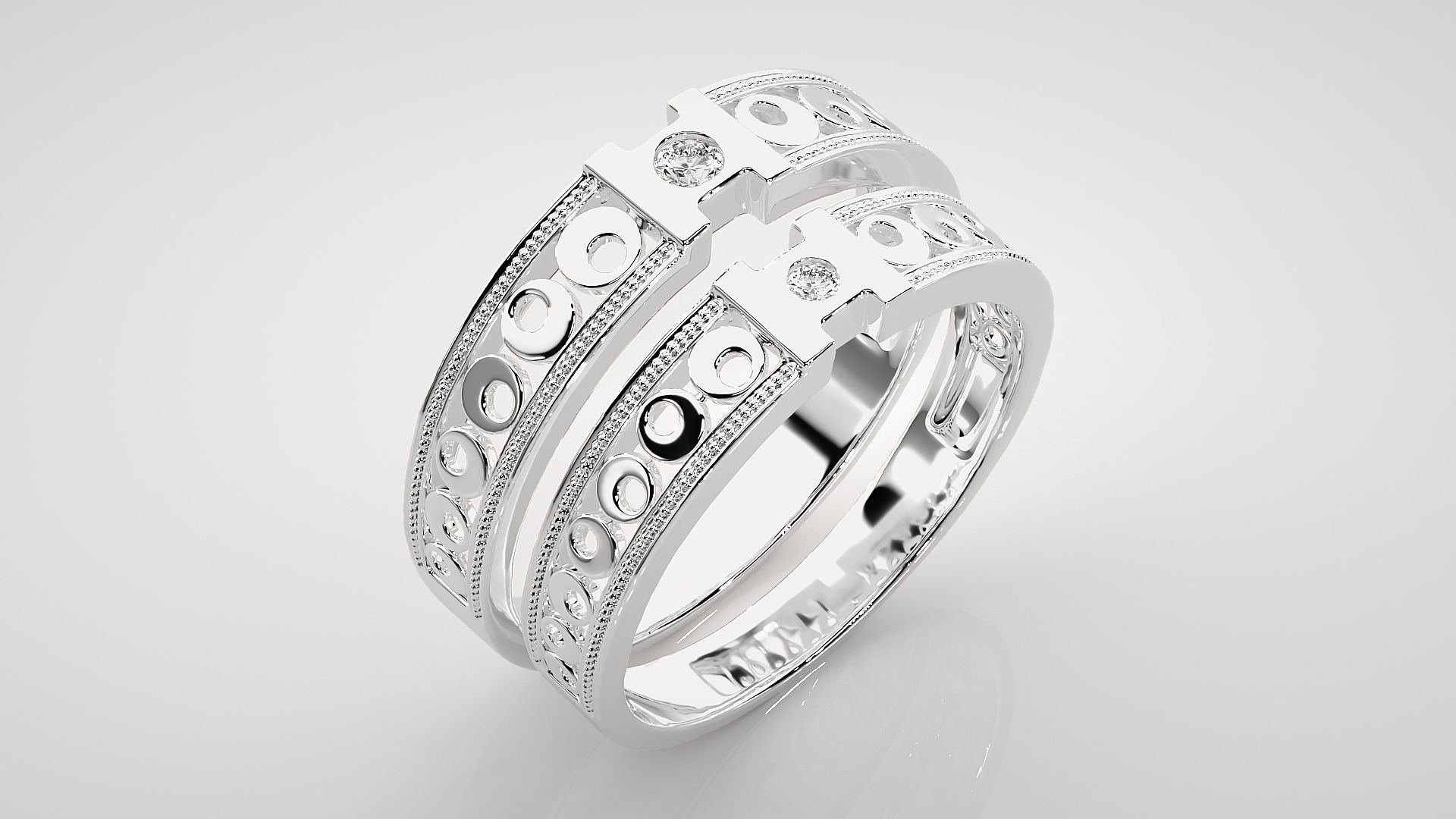 Solitaire Couple Band Ring 3dm stl render detail 3D print model_7